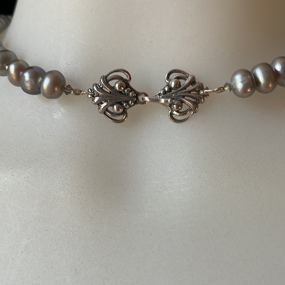 Artisan Made Large Faceted Swarovski Crystal and Pearl Necklace with Sterling - Picture 3 of 5